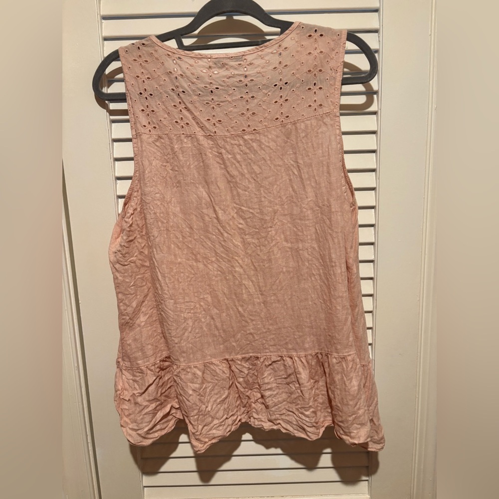 Light Pink Sleeveless Linen Ruffle Tank Top - Picture 4 of 4